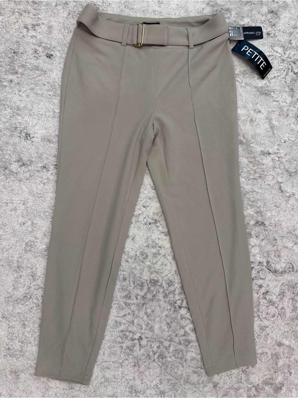 Soho Petite Taupe Dress Pants with Belted Waist